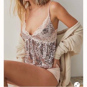 Free People Pink Sequin Lace Tank Top